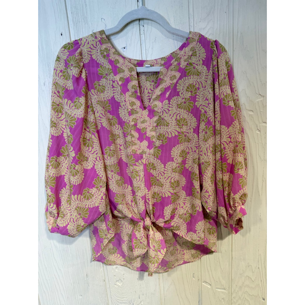 ROSE+OLIVE Pink & Green Floral Blouse M